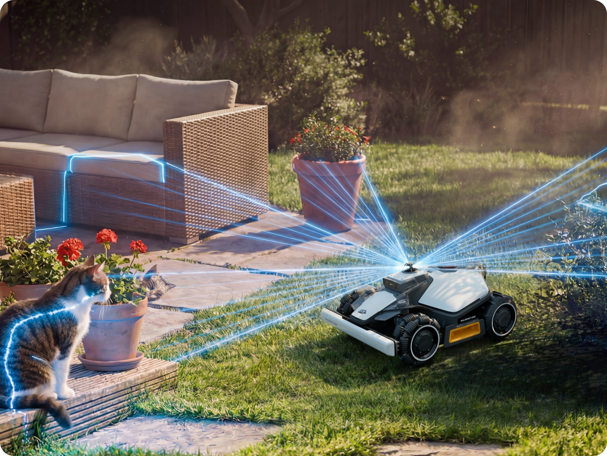 LUBA mini 2 1000 robotfűnyíró - intelligens akadályfelismerés működés közben