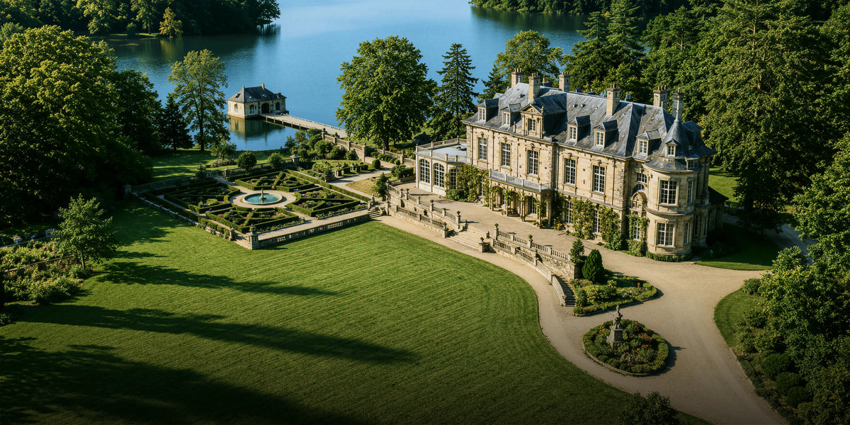 Aerial view of private estates with autonomous mowing zones